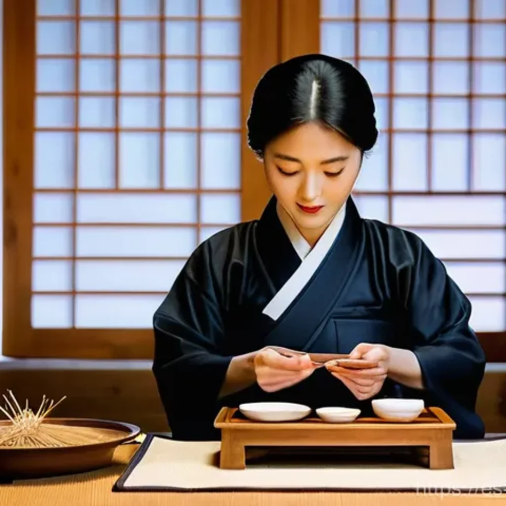 유교 제례 의식 - **Prompt 1: The Meticulous Jesa Table Preparation**
    "A serene, warmly lit indoor scene inside a ...