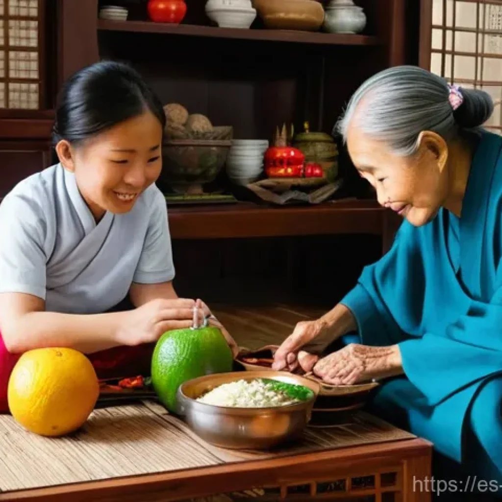 베트남 유교 - **Prompt:** A heartwarming scene depicting a multi-generational Vietnamese family gathered for a tra...