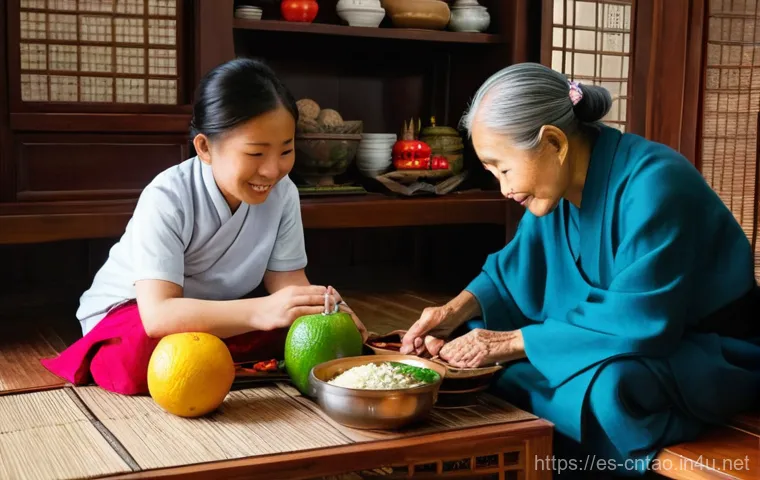 베트남 유교 - **Prompt:** A heartwarming scene depicting a multi-generational Vietnamese family gathered for a tra...