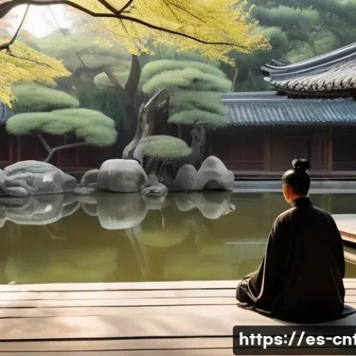 Home 11 유교 건축 양식 - A serene traditional East Asian Confucian garden, bathed in soft morning light. The scene features a...